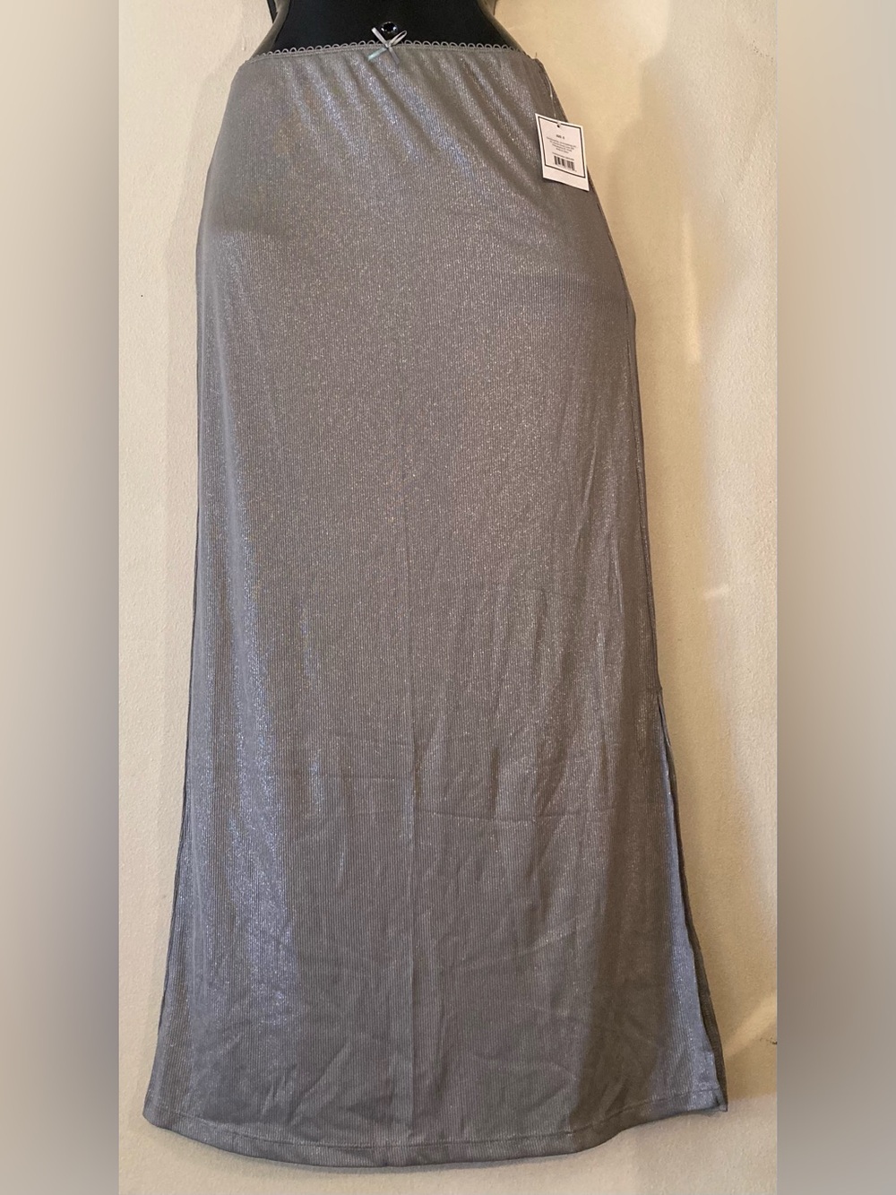 Silver Metallic Maxi Slip Skirt